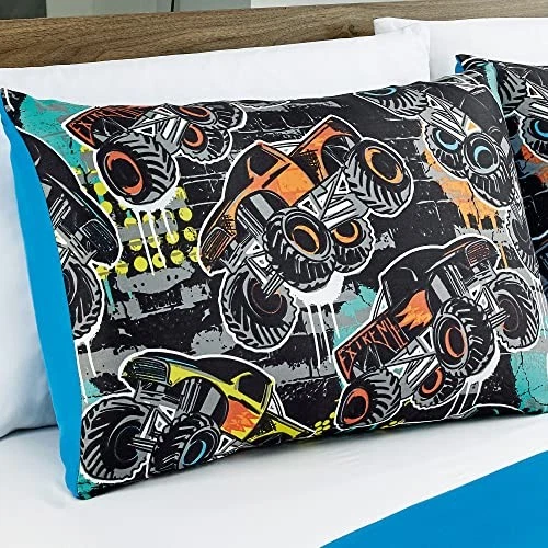 Conjuntos de roupa de cama 3 peças para meninos - Microfibra macia dupla multicolorida Monster Truck - Imagem 3 de 4
