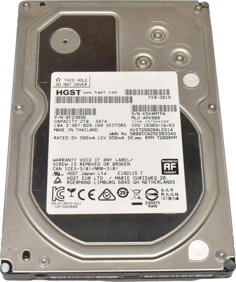 HGST 2TB 3.5" 7.2K 6G SATA HDD Festplatte HUS726020ALE614 PC Server - Bild 2 von 4