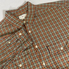 J Crew Oarsman Mens Large Orange Green Fall Autumn Plaid Flannel Button Up Shirt