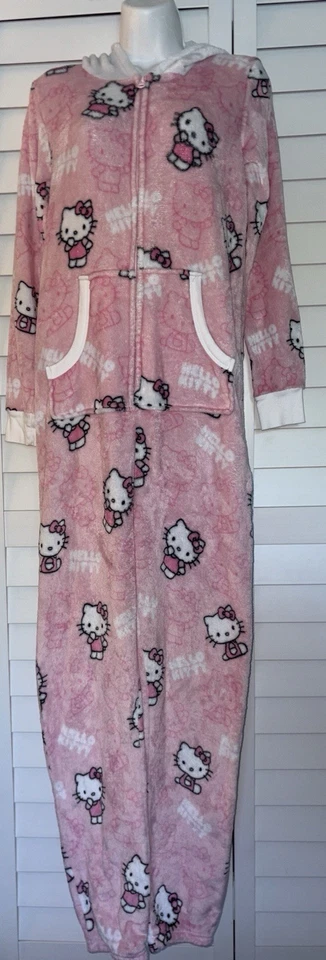 Sanrio Hello Kitty Una Pieza Pijama Con Capucha Disfraz Rosa Vellón Talla XS Foto 4 de 4