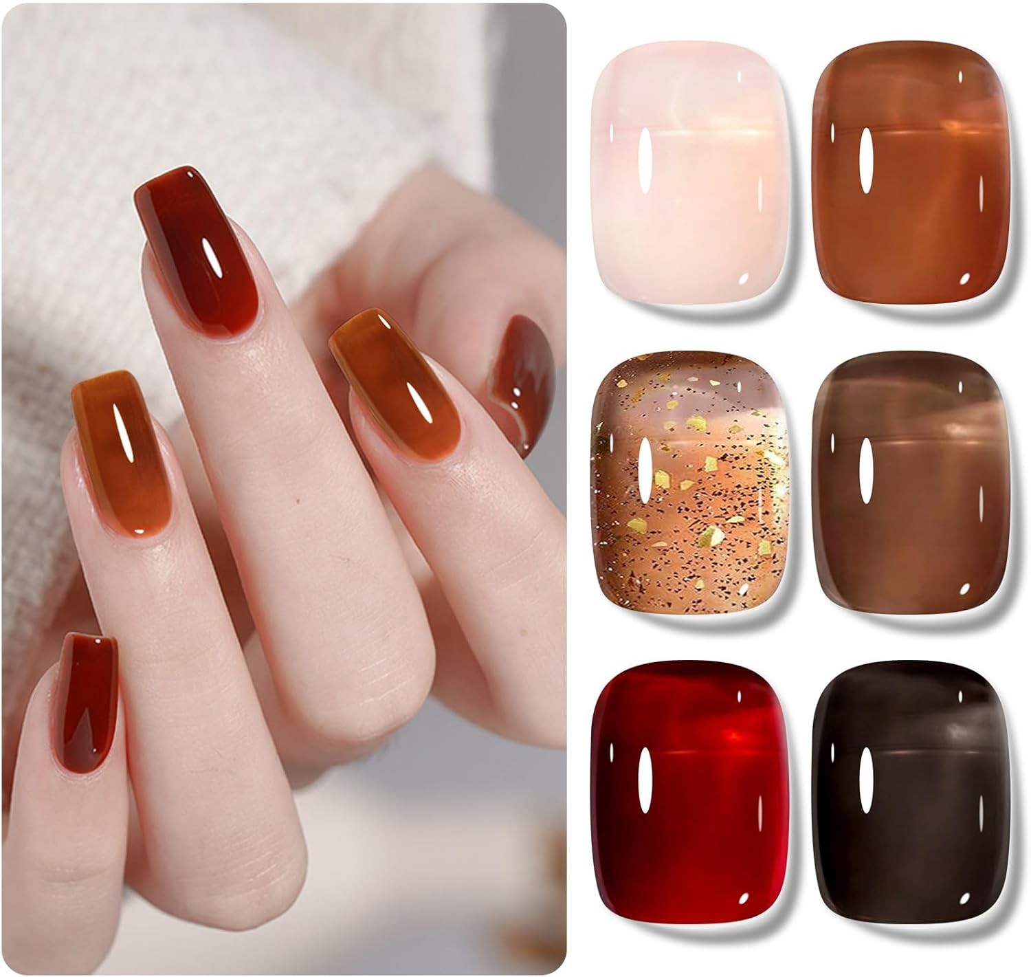 Shining She Jelly Gel Nail Polish Kit - 6PCS Nude Pink Brown Red Black Sheer Tr