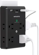 Surge Protector Outlet Extender with USB C Ports, HANYCONY 3 Sided Black 