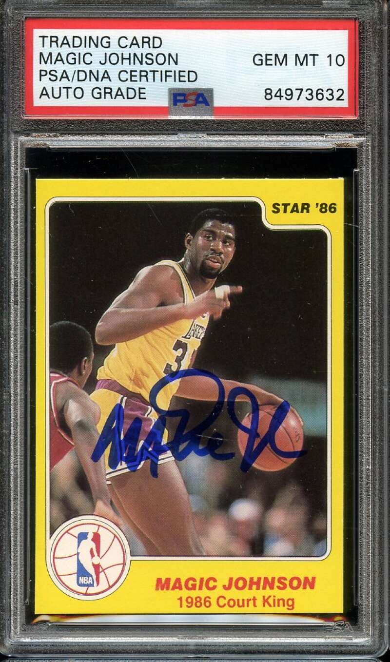 1986 STAR #17 MAGIC JOHNSON COURT KING PSA/DNA AUTO 10 HOF LAKERS 