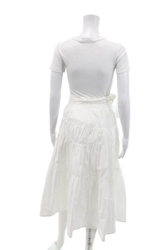 Proenza Schouler Womens Belted A Line Maxi Skirt White Cotton Size 0 - Image 3 of 4