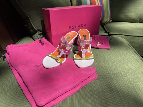 Escada Mika Pink Beaded Sandals Size 6/36 Worn Once - Picture 2 of 5
