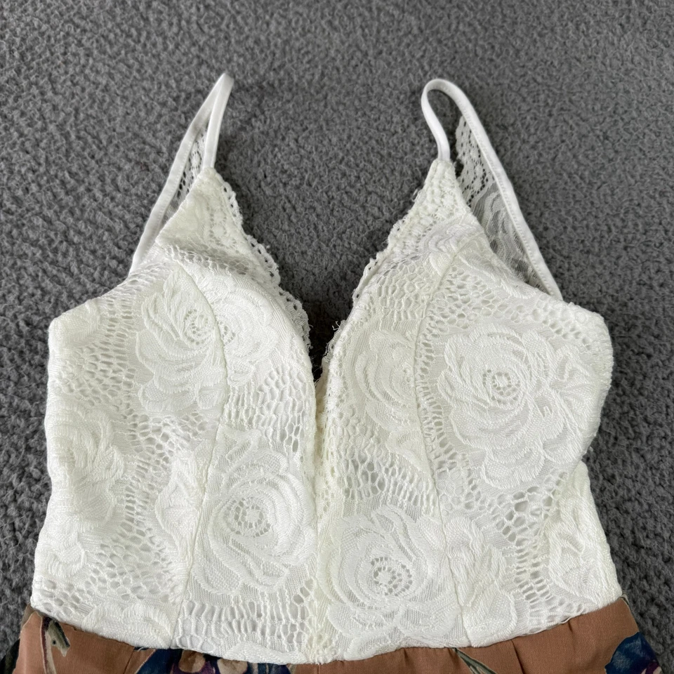 Mameluco Papaya Blanco Naranja Para Mujer S Floral Encaje Superpuesto Boho Acolchado Trasero Cremallera Foto 2 de 4