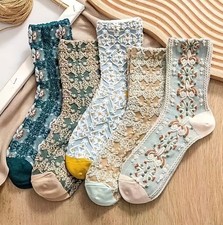 Flower Floral Socks Vintage Ankle Cotton Blend Ankle Length Socks Women 3/5/10
