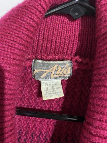 Maglione Aria Vintage L Fucsia Rosa Mohair Plaid Lungo Boho Oversize Accogliente Elasticizzato - Foto 3 di 10
