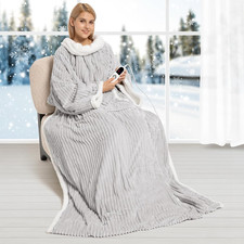 Electric Blanket Heated Throw, Soft Flannel Sherpa Wearable Heated Blanket wit