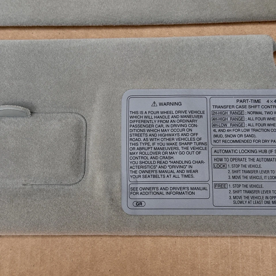 1992-1997 Isuzu Trooper/Acura SLX водитель пассажирский солнцезащитный козырек комплект серый OEM - Изображение 3 из 4