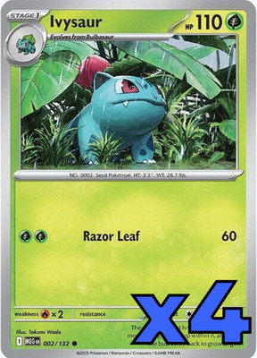 4x Ivysaur 002/132 Me01: Mega Evolution PLAYSET x4 - Pokemon TCG - NM