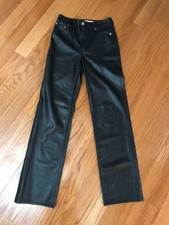 Zara Women  s Black Faux Leather Straight Leg Pants Soft Lining Size 4 EUC