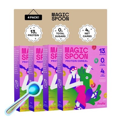 Magic Spoon High Protein Cereal with Exclusive Spoon Sugar Free - 4 Pack, Fruity