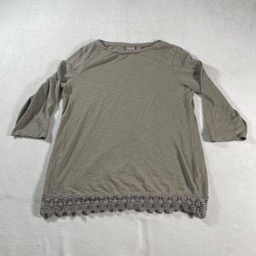Chicos Shirt Womens 1 Gray Loose Flowy Crew Neck Tee Pullover Short Sleeve