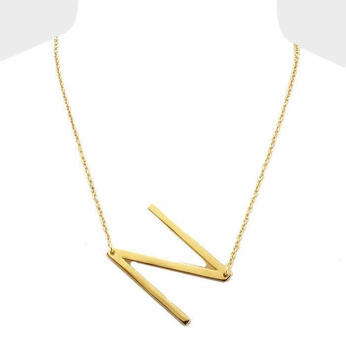 Initial Necklace Side Letter N Thin 