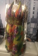 Sue Wong 100 Silk Abstract Embellished Beaded Fairy Cocktail Evening Dress Sz 8