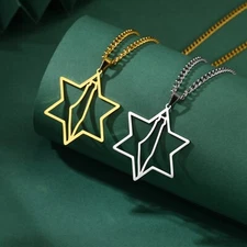 VASSAGO Map Star of David Pendant Necklace Stainless Steel Jewelry