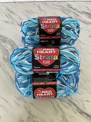 Red Heart Strata Pattern Stripes Yarn Color 8529 ''Surf'' SOLD PER SKEIN
