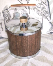 Vintage Mid Century Modern  Ice Bucket Faux  Wood & Chrome Atapco  USA