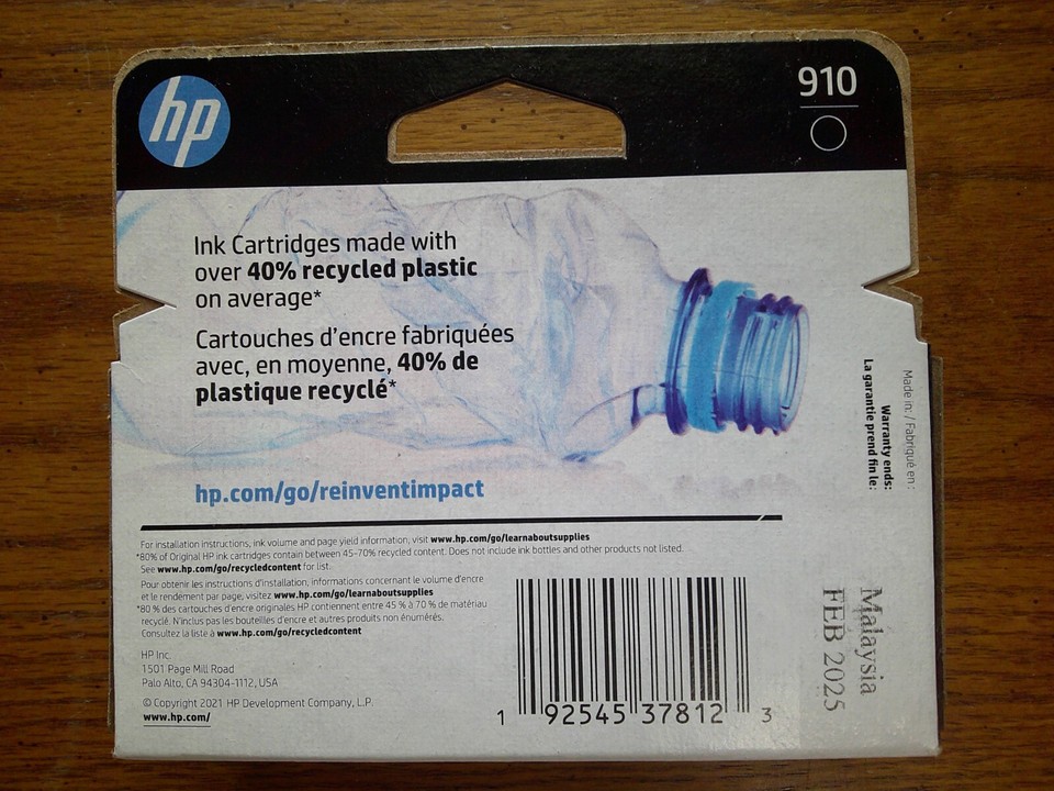 HP 910 Black Noir Ink Cartridge EXPIRATION DATE FEB 2025 eBay