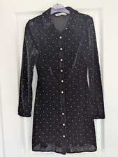 Zara long sleeve velvet diamante beaded shirt dress size XS UK 6 party Christmas