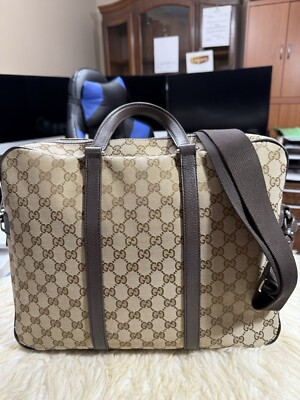 GUCCI GGキャンバス ビジネスバッグ Gucci Gg Business bag Brown Canvas Briefcase Laptop Fits 14/17