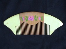 5" HAND PAINTED FLOWER NATURAL WOOD COMB  8936 UNIQUE COMBINE SHIPPING 