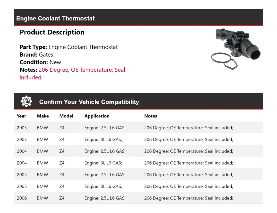 Para BMW Z4 2003-2006 Motor Refrigerante Termostato Puertas 2004 2005 Foto 2 de 4