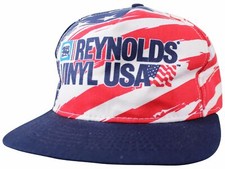 New VTG 90s REYNOLDS VINYL USA Snapback CAP Deadstock HAT All Over Patriotic NOS