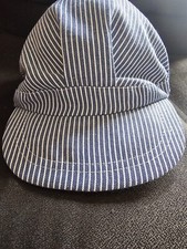 Train Engineer Hat Cap Conductor Blue White Striped Railroad Kids Costume
