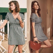 Sezane Sixteen Plaid Gingham Mini Dress Black White Size 36 French US 4 Button