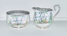 Royal Albert - Silver Birch, large open sugar bowl & creamer / milk jug