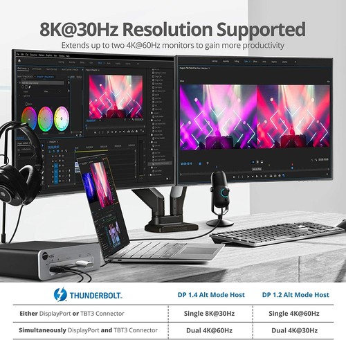 SIIG Thunderbolt 3 DisplayPort 1.4 Docking Station w/ Dual M.2 NVMe SSD & 87W PD - Picture 5 of 9