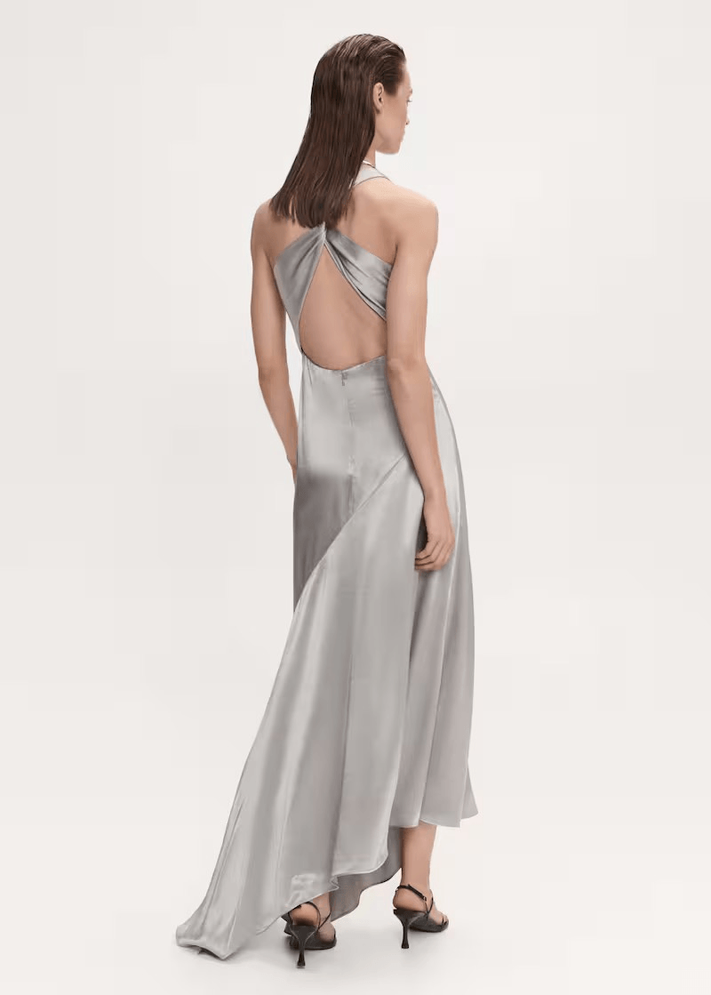 mango silver dress Mango MNG Women's Asymmetrical Satin-finish Dress w/ Asymmetrical Hem  Silver Siz
