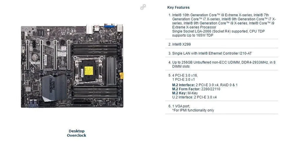 Supermicro C9X299-RPGF-L X299 LGA 2066 DDR4 Single Socket ATX Server Motherboard - Image 3 of 3