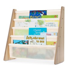 LIVIVO Kids Sling Storage Bookshelf Wooden Frame 5 Colourful Fabric Pockets 58cm