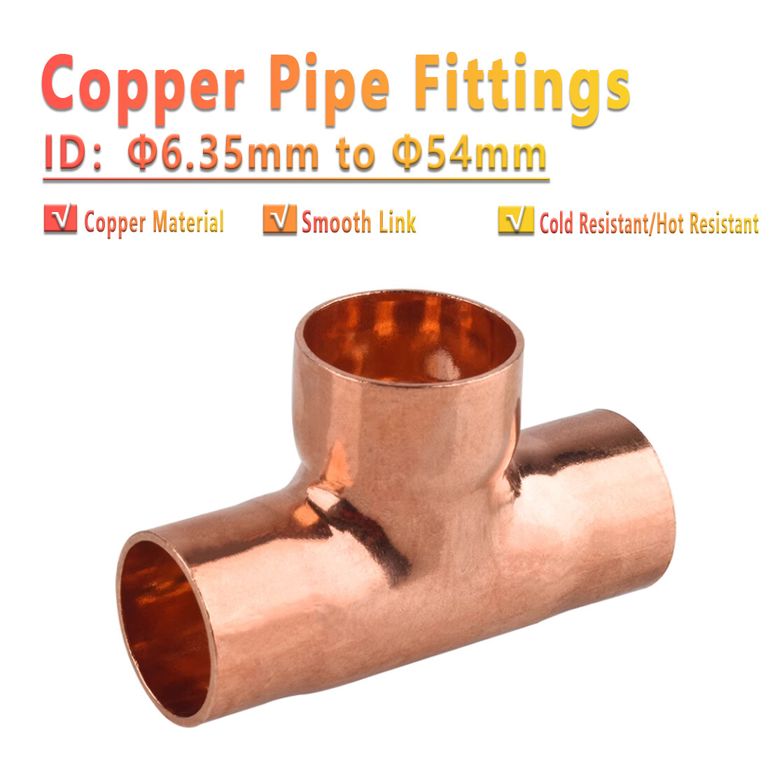 End Feed Copper Fitting Plumbing T-Type Tee ID 6.35mm-54mm Endfeed Fittings