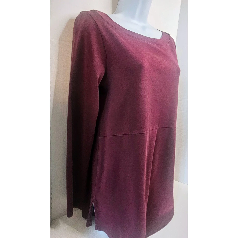 Top túnica J.Jill Perfect Pima manga larga camisa cola dobladillo informal granate talla pequeña Foto 3 de 4