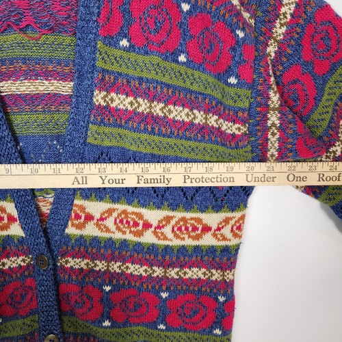 Vtg Sweater Womens S Knitted Button Down Cottagecore Floral Print Cardigan Roses - Picture 9 of 11