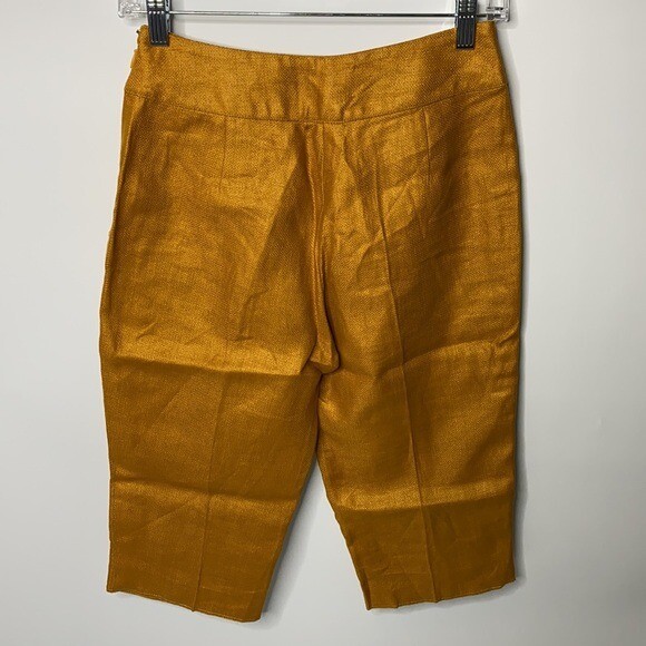 Longchamp Mustard Yellow Linen Capri Pants Small 26x15 Gem