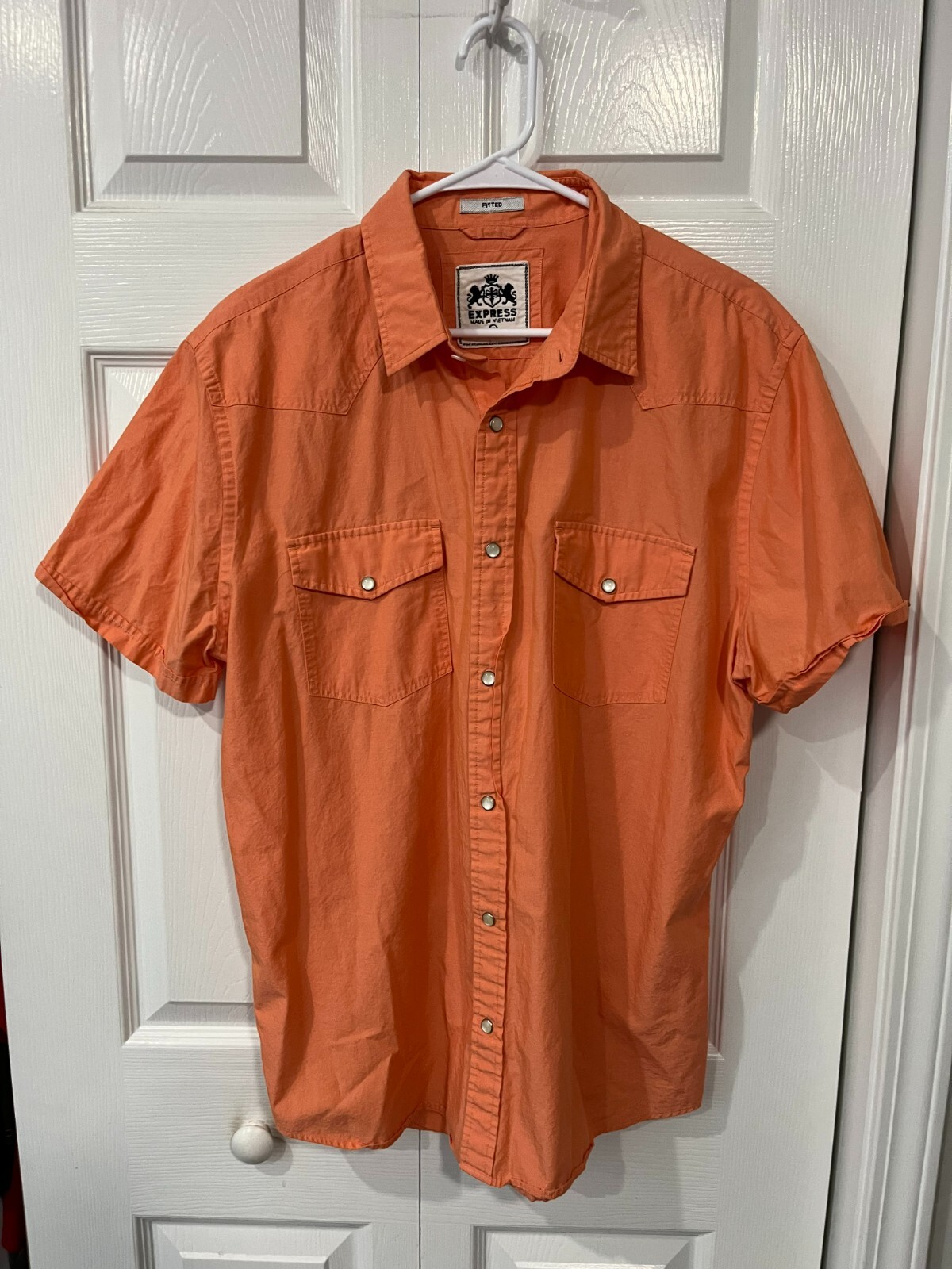 Express Fitted Orange Snap Butt Short Sleeve Men'… - image 1