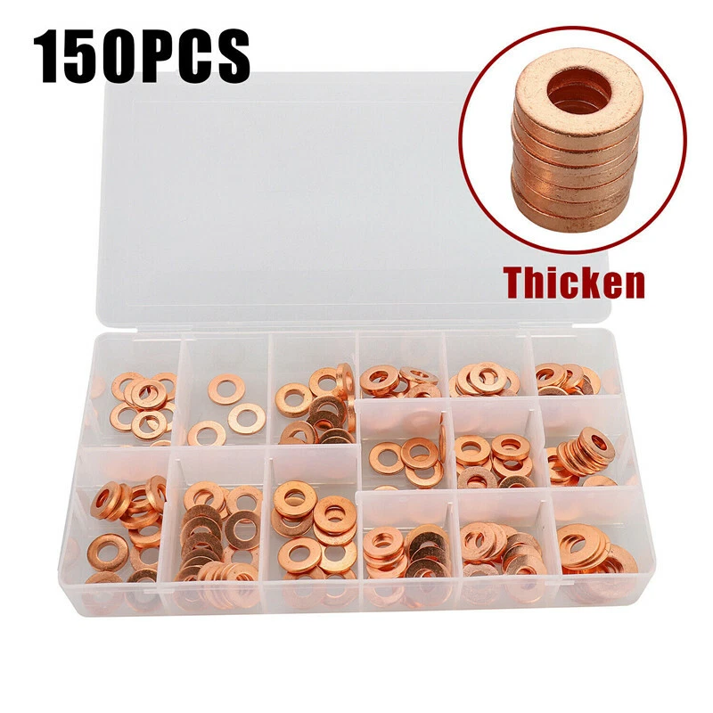 150pcs Copper Diesel Injector Washers Fuel Set Seal Rings Assortment Kit UK - Image 2 of 4