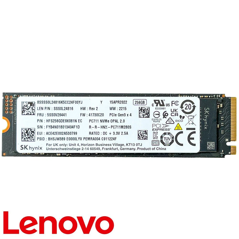 Lenovo 256GB, 512GB, 1TB, 2TB SSD M.2 2280 PCIe NVMe Notebook PC 