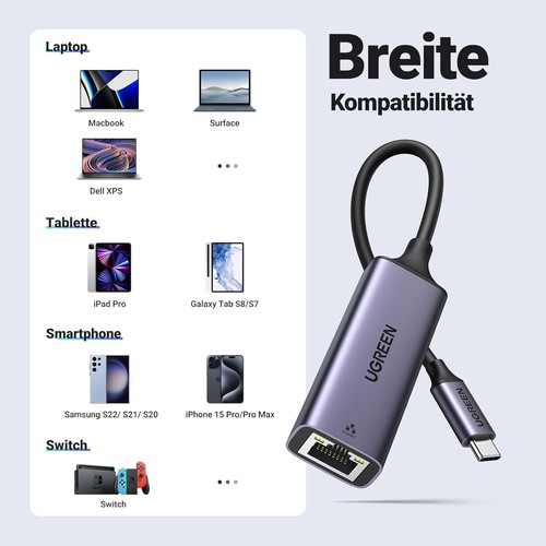 Ethernet Gigabit Adapter, Thunderbolt USB C auf RJ45 Netzwerk LAN 1Gbps ÖZENSAAT - Picture 6 of 12