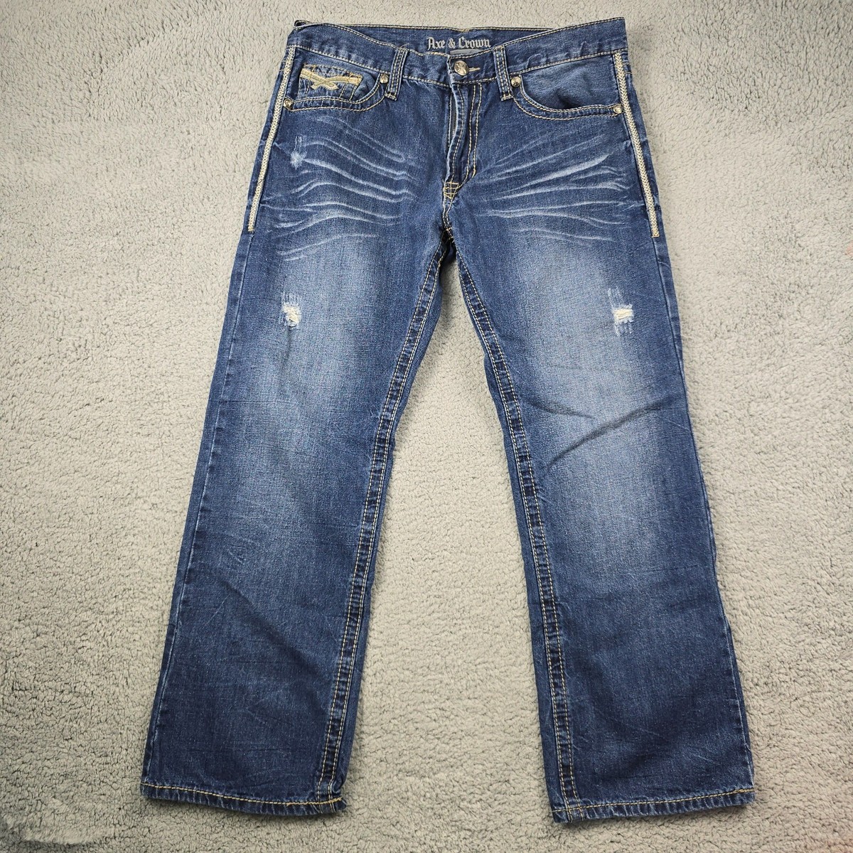 Axe & Crown Jeans Mens 34x30 Blue Straight Distressed Wash
