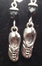 Track Shoe Charm with Black Bead Pewter Earrings from Ann Peden Collection