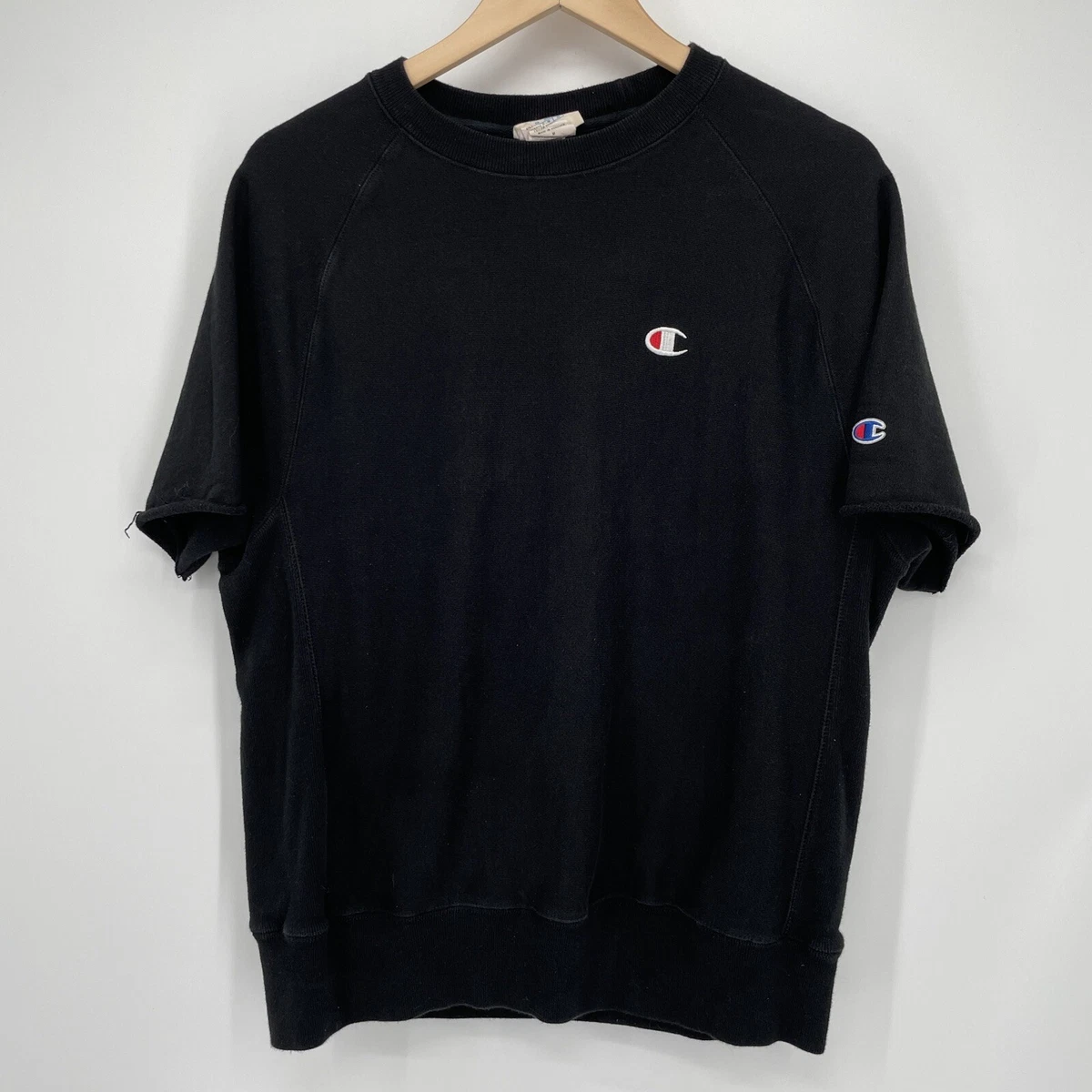 Vtg 90s Champion Mens Sz M Black Sweatshirt Cut Off Sleeves Reverse Weave Y2K C3