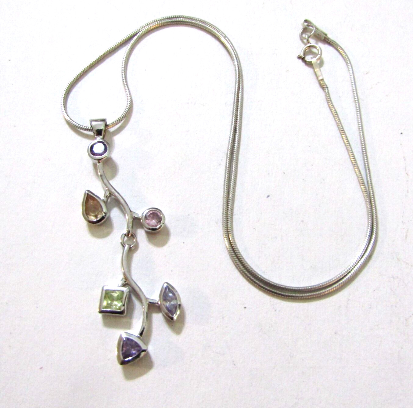 Amethyst Peridot Gemstone Leaf Pattern Pendant Ne… - image 3