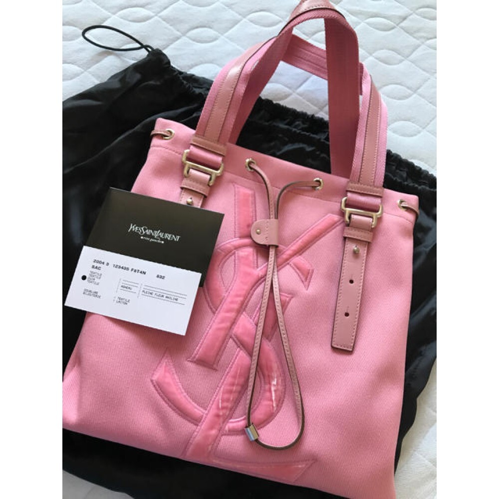 Borsa tote Yves Saint Laurent KAHALA rosa tela pelle (senza scatola) con etichetta vintage
