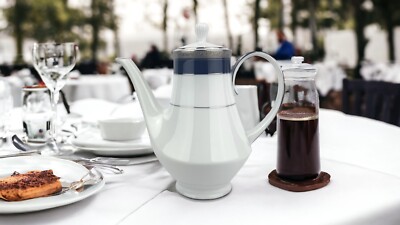 Noritake Crestwood Cobalt Platinum White Porcelain Coffee Pot Server Carafe 56oz